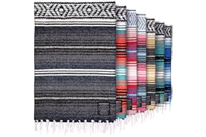 Hydration Nation Authentic Extra Large Mexican Blanket (70"x50") - Handwoven Yoga, Serape - Artisanal Falsa, Beach, Camping, Picnic, Outdoor (Blue Haze)