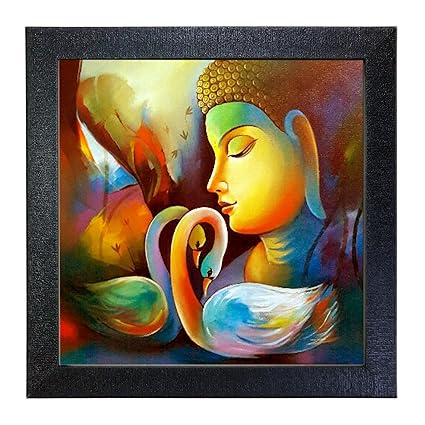 Sehaz Artworks Buddha Wall Photo Painting (Vinyl, 30 cm x 30 cm x 3 cm, Black, SZA-Budha_008)