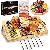 Bamboo Charcuterie Board Set with Magnetic Side Trays | Large Cheese Platter with Knives & Bowls | Unique Housewarming, Wedding & Birthday Gift for Entertaining
