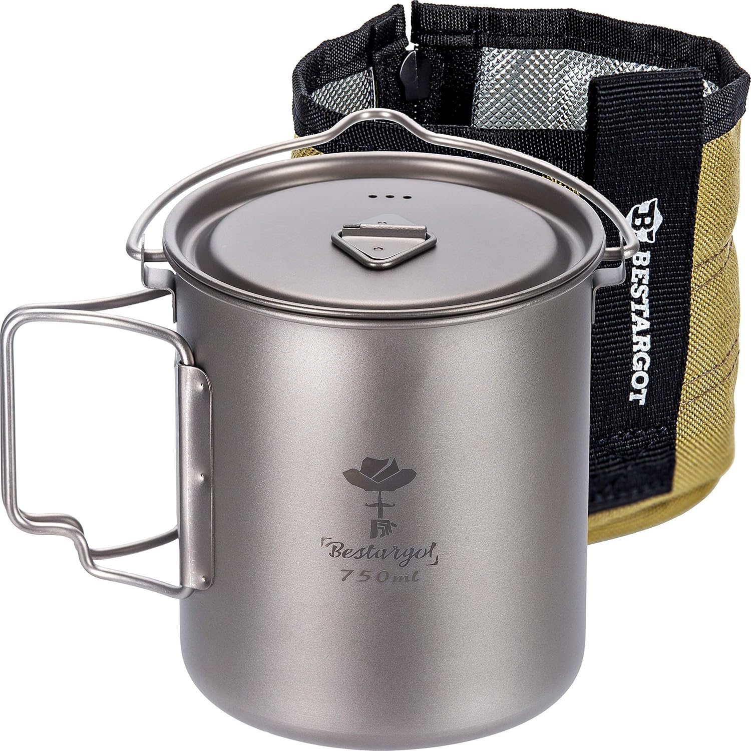 Bestargot Camping Pot Titanium Mug with Insulation Bag, Outdoor Pot for