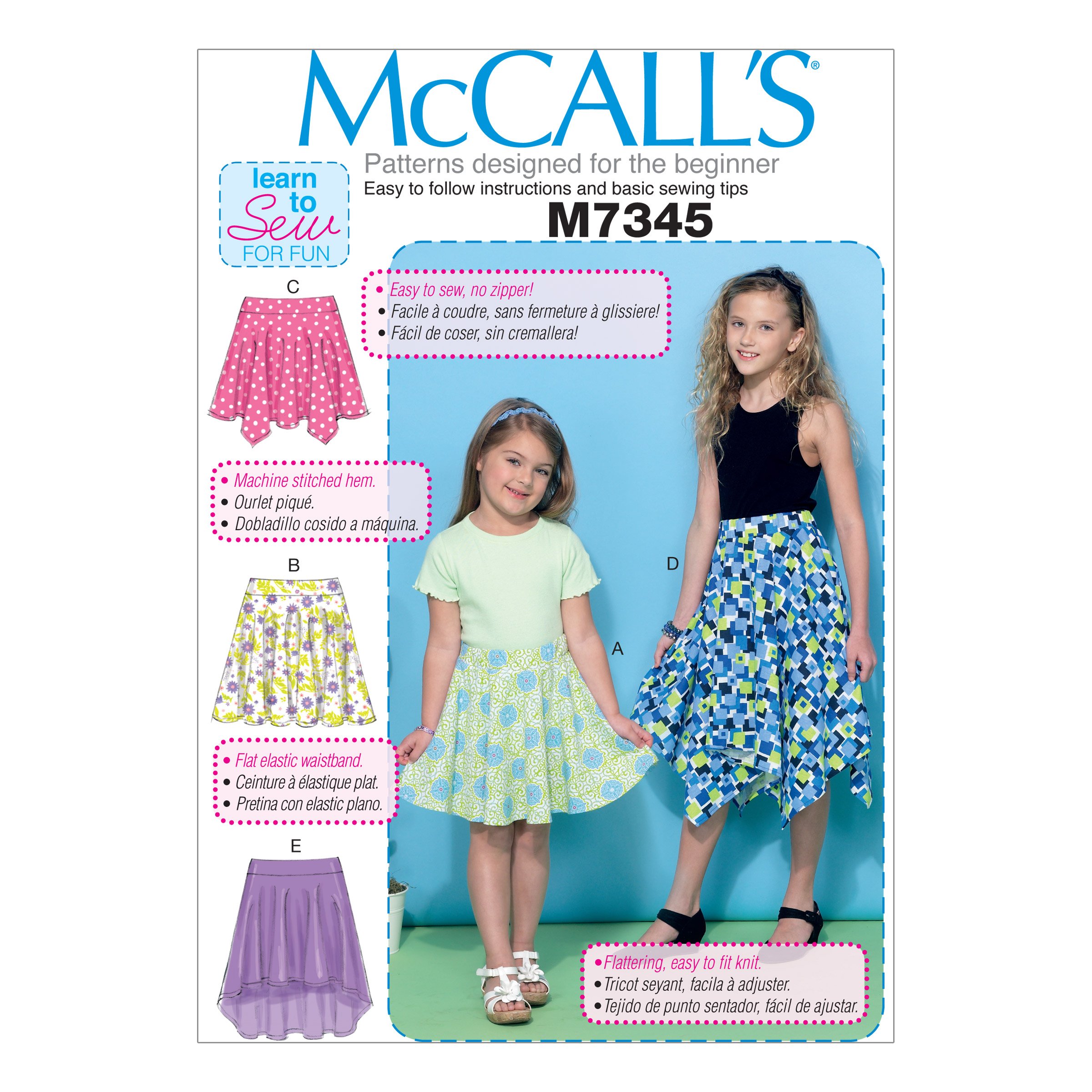 Mccall's Patterns 7345, Children's/Girls Skirts,Sizes 3-6, CCE (3-4-5-6)