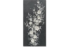 Epicler art Hand Painted Modern Black and White Art Oil Painting White Plum Blossom Painting 24x48 inch Canvas Wall Art Home Wall Decorative Art