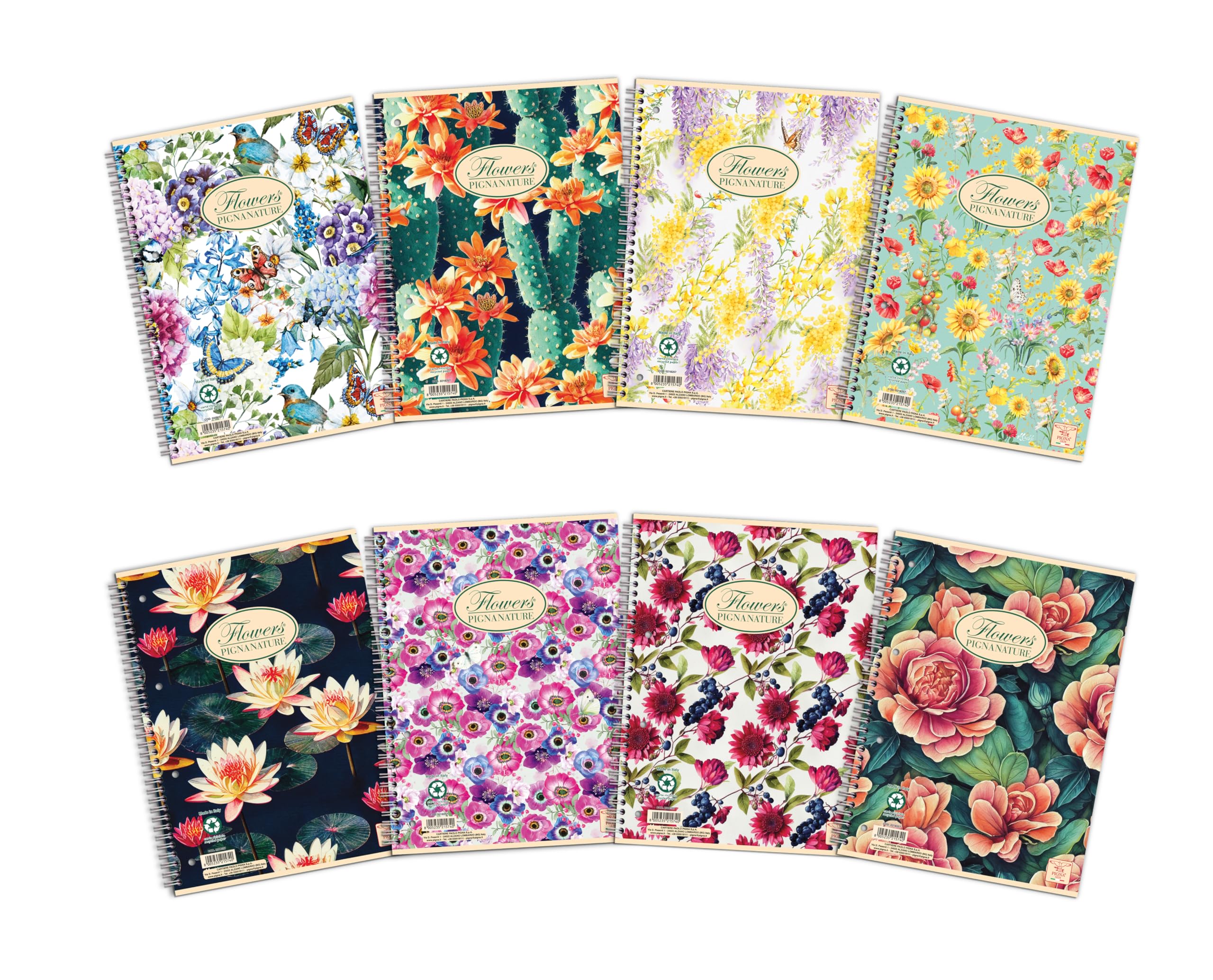 PIGNA Nature Flowers Quaderno spiralato, Pack of 5