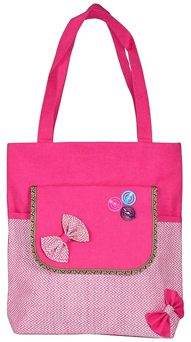 Roy Jute Handicrafts Womens Shoulder Bag (Pink and Off white )