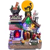 Valery Madelyn Halloween Decorations, Lighted Halloween Village Houses with Music and LED Lights, Resin Haunted House Spooky Town Scary Witch's Potion for Home and Party Table Desk Mantel, 8 Inch