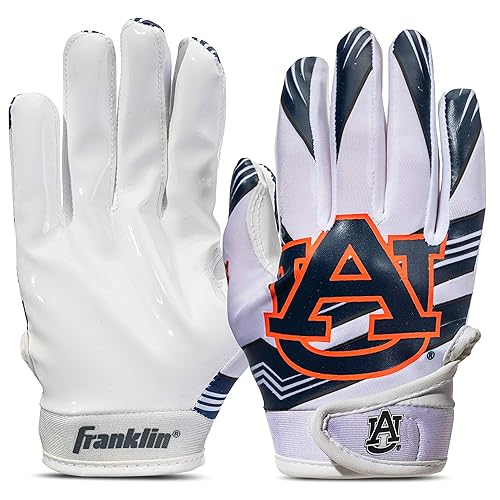 Franklin Sports Auburn Tigers Youth College Football Receiver Gloves - Receiver Gloves for Kids - NCAA Team Logos and Silicone Palm - Youth S/XS Pair, 5.5-6 inches