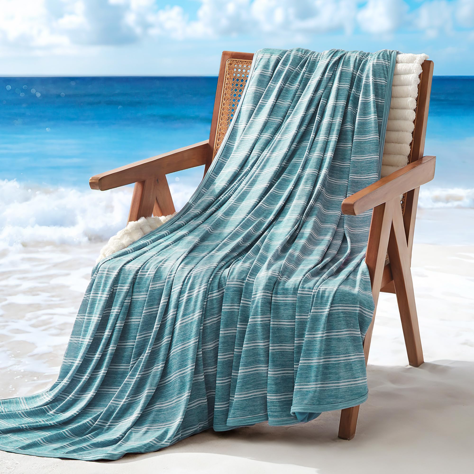Photo 1 of SLEEP ZONE Cooling Blankets for Hot Sleepers, Summer Blanket Thin Lightweight for Bed Couch, Arc-Chill Q-Max 0.5 Cooling Throw Blanket on Night Sweats (Green Striped, 50''x70'')