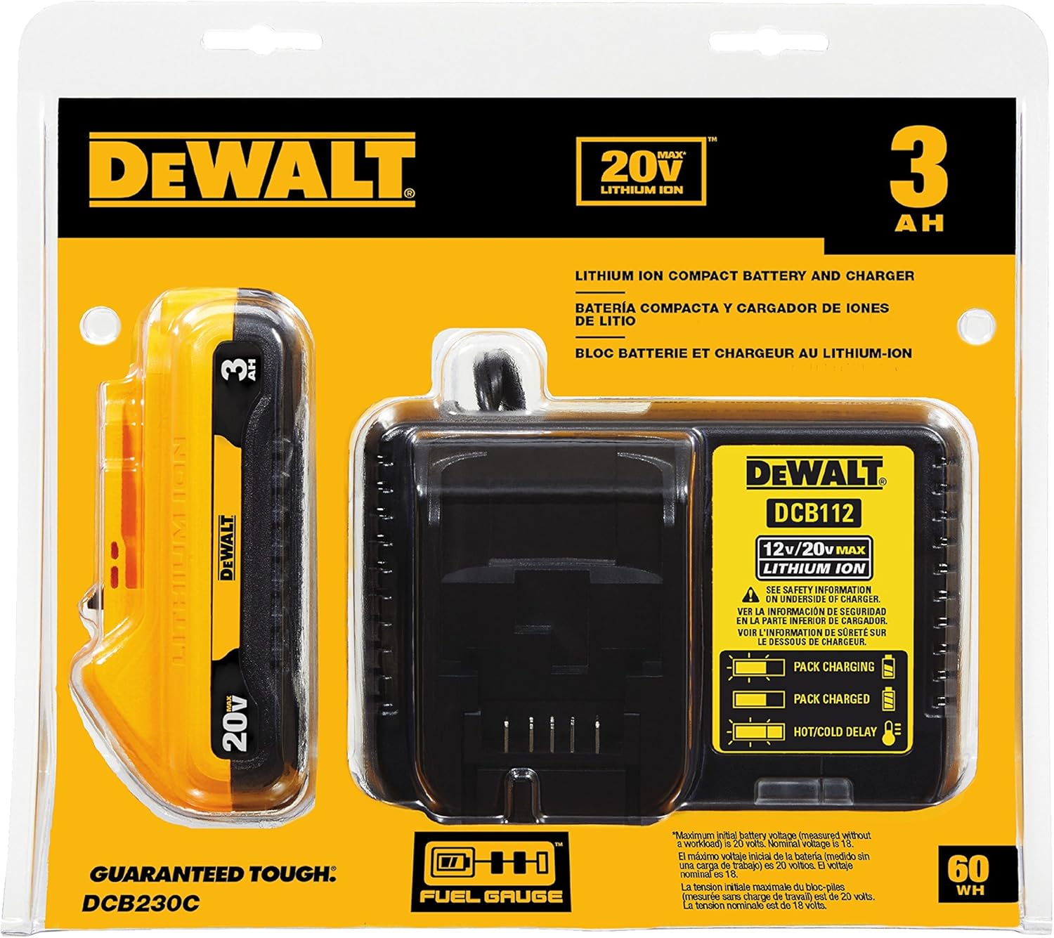 DEWALT 20V MAX Battery Pack with Charger, 3-Ah (DCB230C) - - 