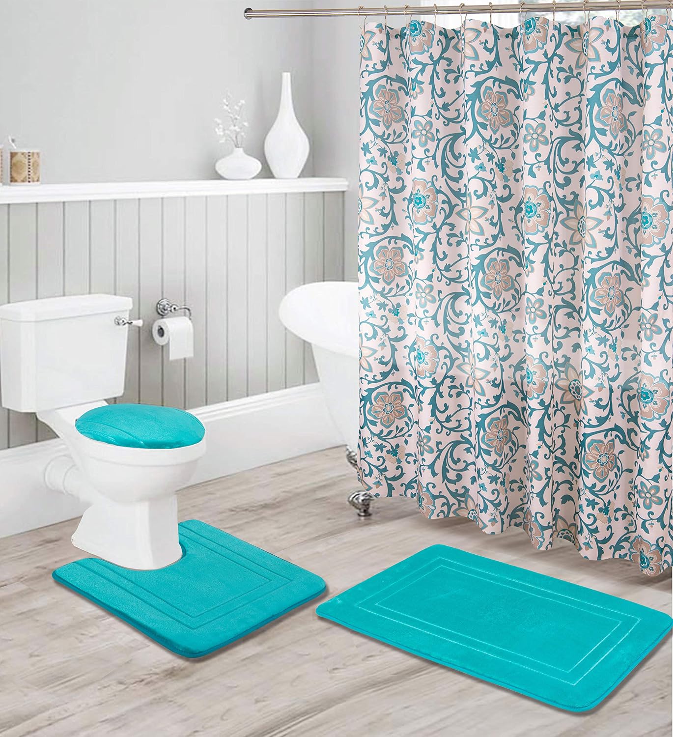 16 Piece Solid Color Shower curtain set