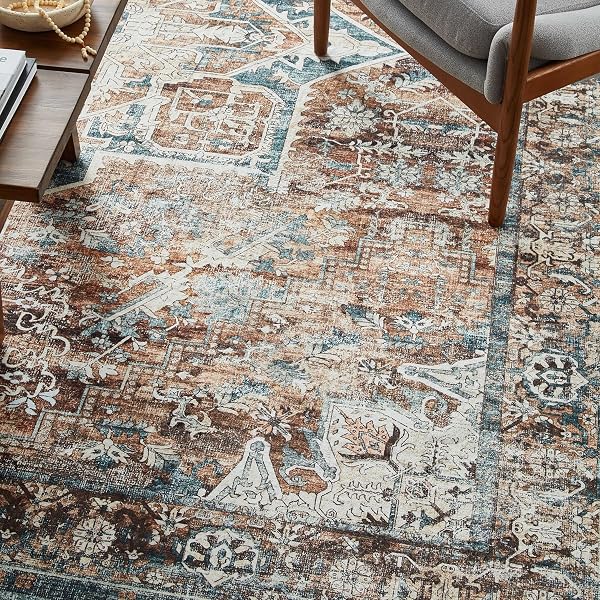 TRIOHERO 5X7 AREA RUGS WASHABLE ORIENTAL RUG – STAIN & FADE RESISTANT NON-SLIP VINTAGE CARPET, PET & KID FRIENDLY LOW PILE RUG FARMHOUSE RUGS FOR BEDROOM, LIVING ROOM, HOME OFFICE, PLAYROOM