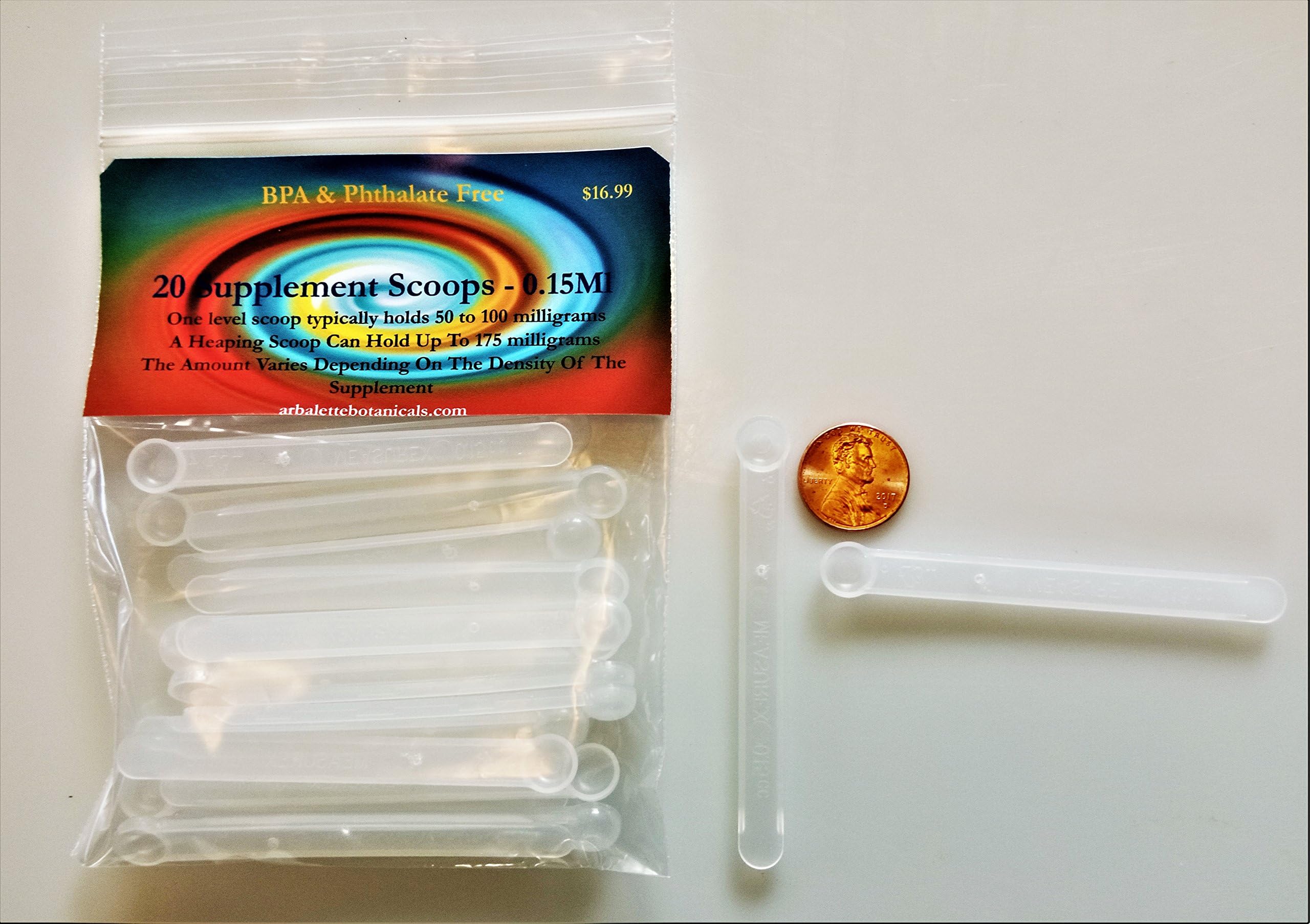 20 Plastic Scoops For Dietary Supplements, 50-175mg Dose, BPA & Pthtalate Free