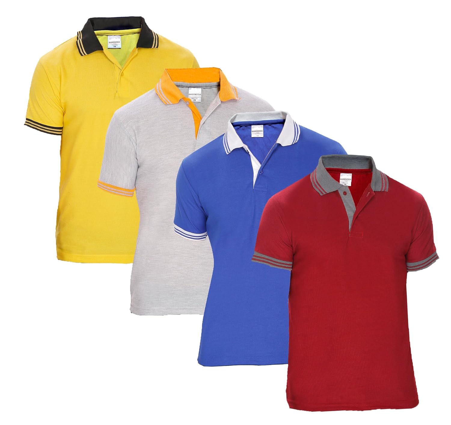 baremoda men's polo t shirt maroon blue grey and yellow combo pack of 4