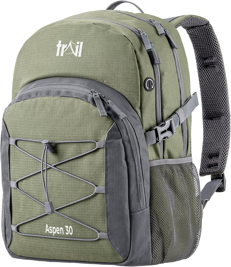 Trail Aspen 30L Day Pack Backpack Green 3 Compartments Water Resistant