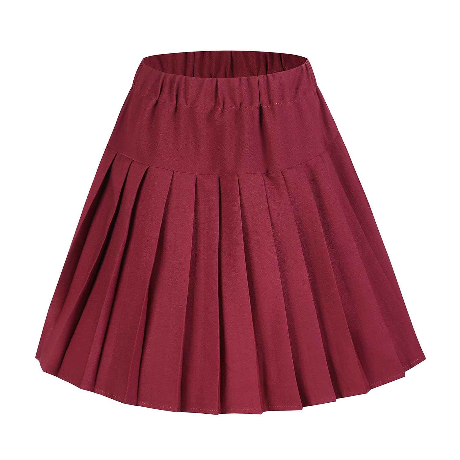 Urban GoCo Women's Elastic Waist Pleated School Skirt (XL, Red) Amazon