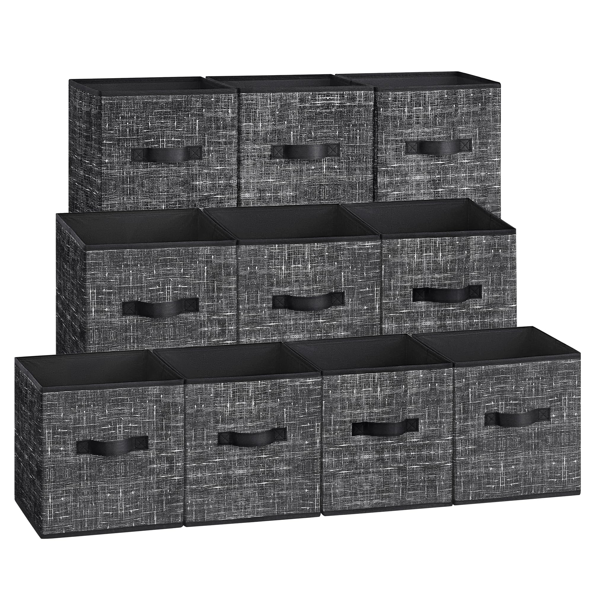 SONGMICS Storage Cubes, 10.2 x 10.2 x 11 Inches Non-Woven Fabric Bins with Double Handles, Set of 10, Closet Organizers for Shelves, Foldable, for Clothes, Ink Black UROB126B01 Image