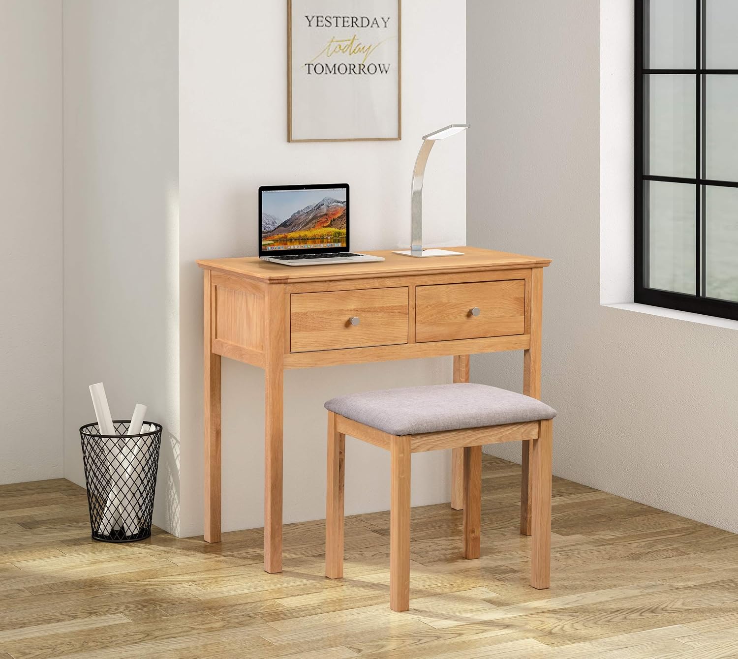 Hallowood Furniture Hereford Oak Dressing Table with 2 Drawers, Solid Wooden Dressing Tables, Vanity Desk - Image 4