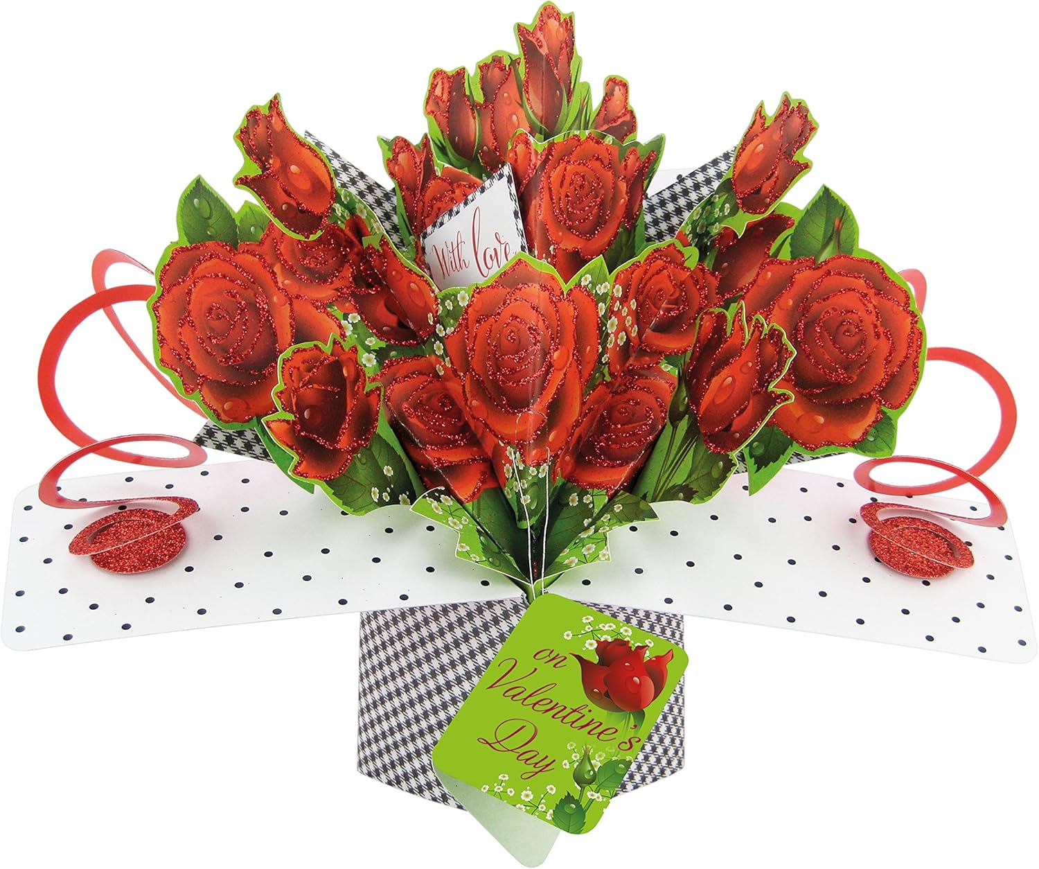 With Love On Valentine's Day Pop-Up Roses Greeting Card 3D Pop Up Cards, Red, 12cm x 17cm