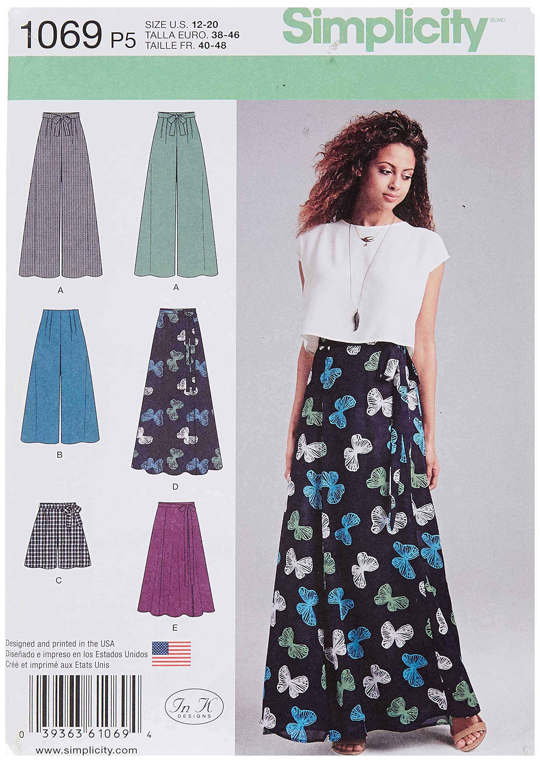 Simplicity Sewing Pattern 1069: Misses' Wide Leg Pants or Shorts & Skirts in 2 Lengths, Size: P5 (12-14-16-18-20), Paper, White