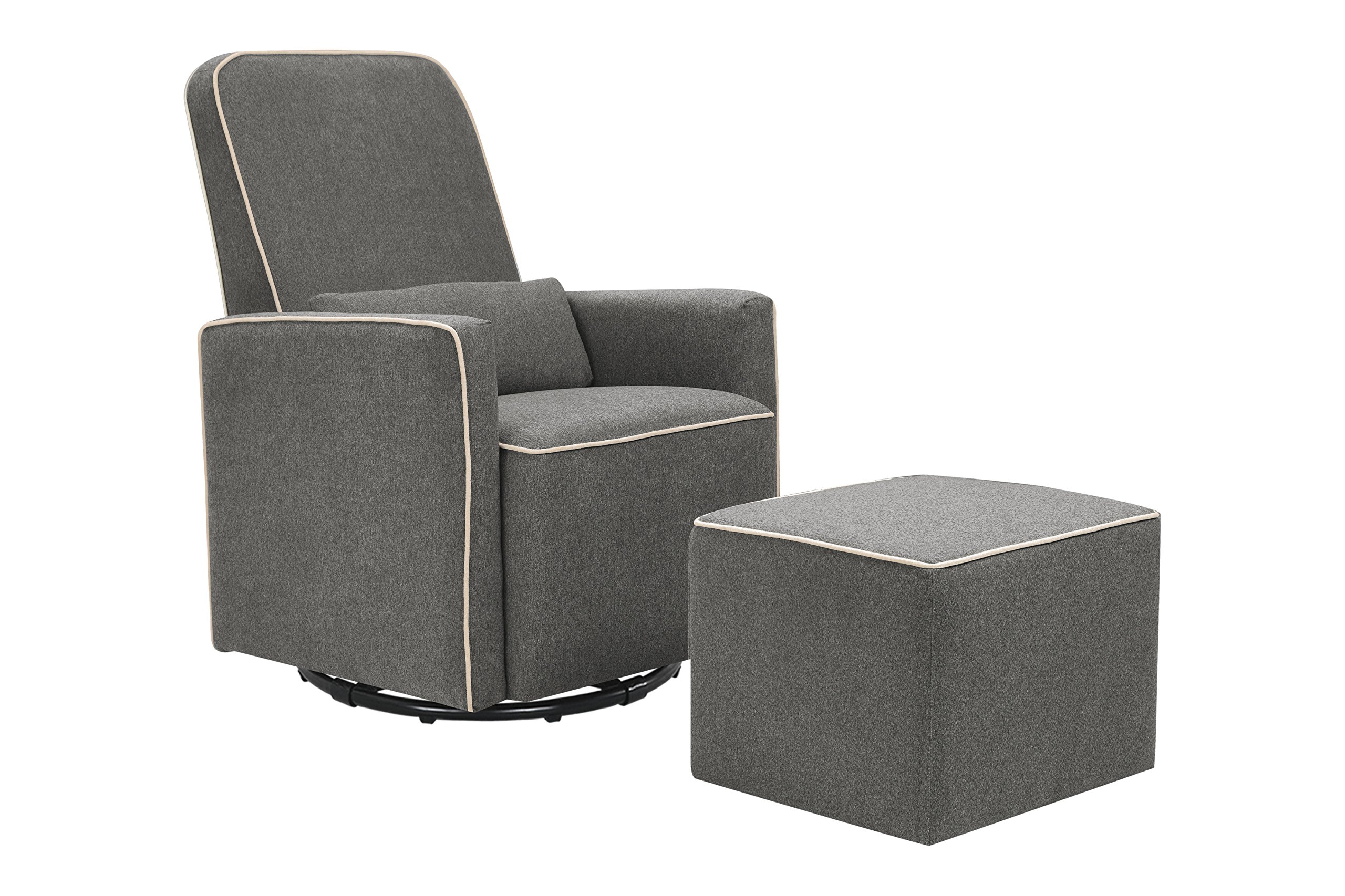 DaVinci Olive Upholstered Swivel Glider , Dark Grey with Cream Piping(color slightly lighter gray) (OTTOMAN NOT INCLUDED)
