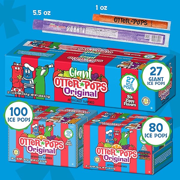 OTTER POPS, GIANT ORIGINAL 5.5OZ, 27 ICE POPS, SIX ZIPPY FLAVORS