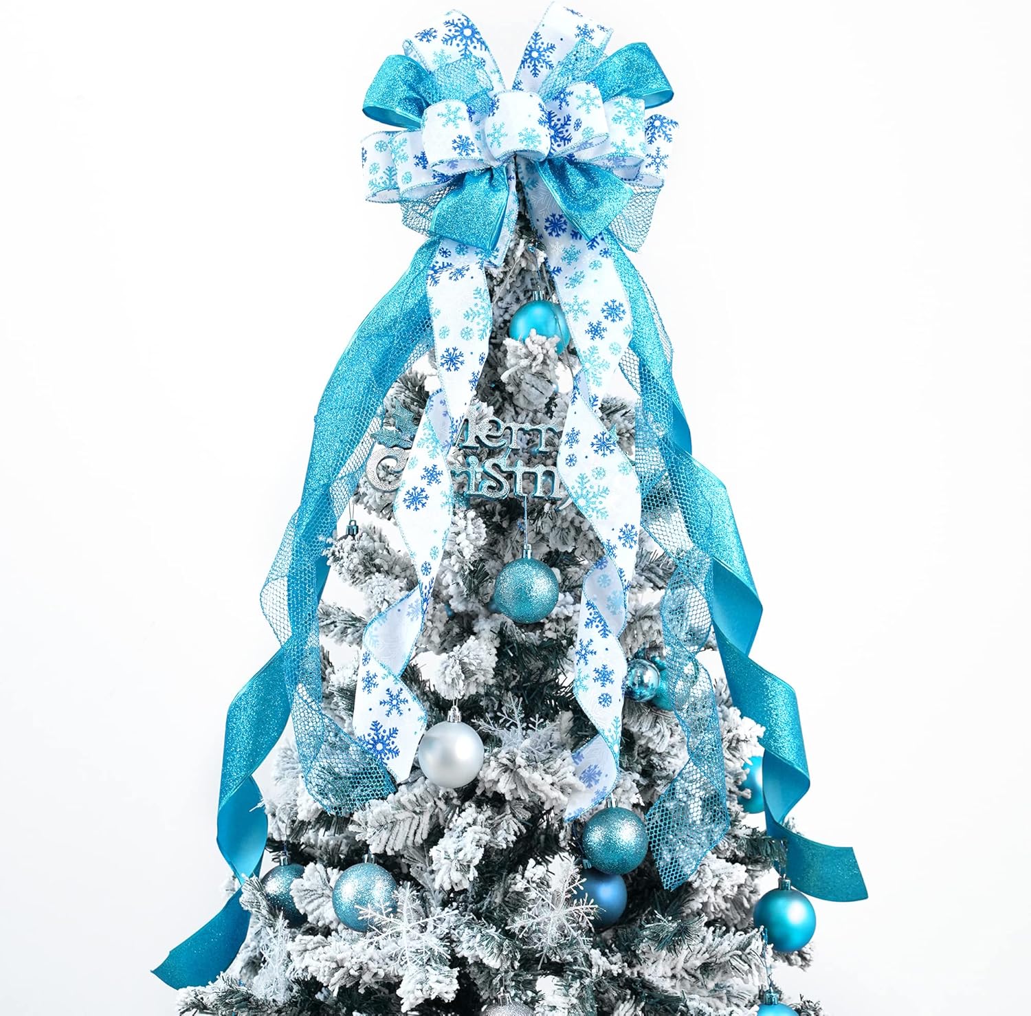Tree Toppers - MEEDEE Blue Christmas Tree Topper Glitter Christmas Bows 12