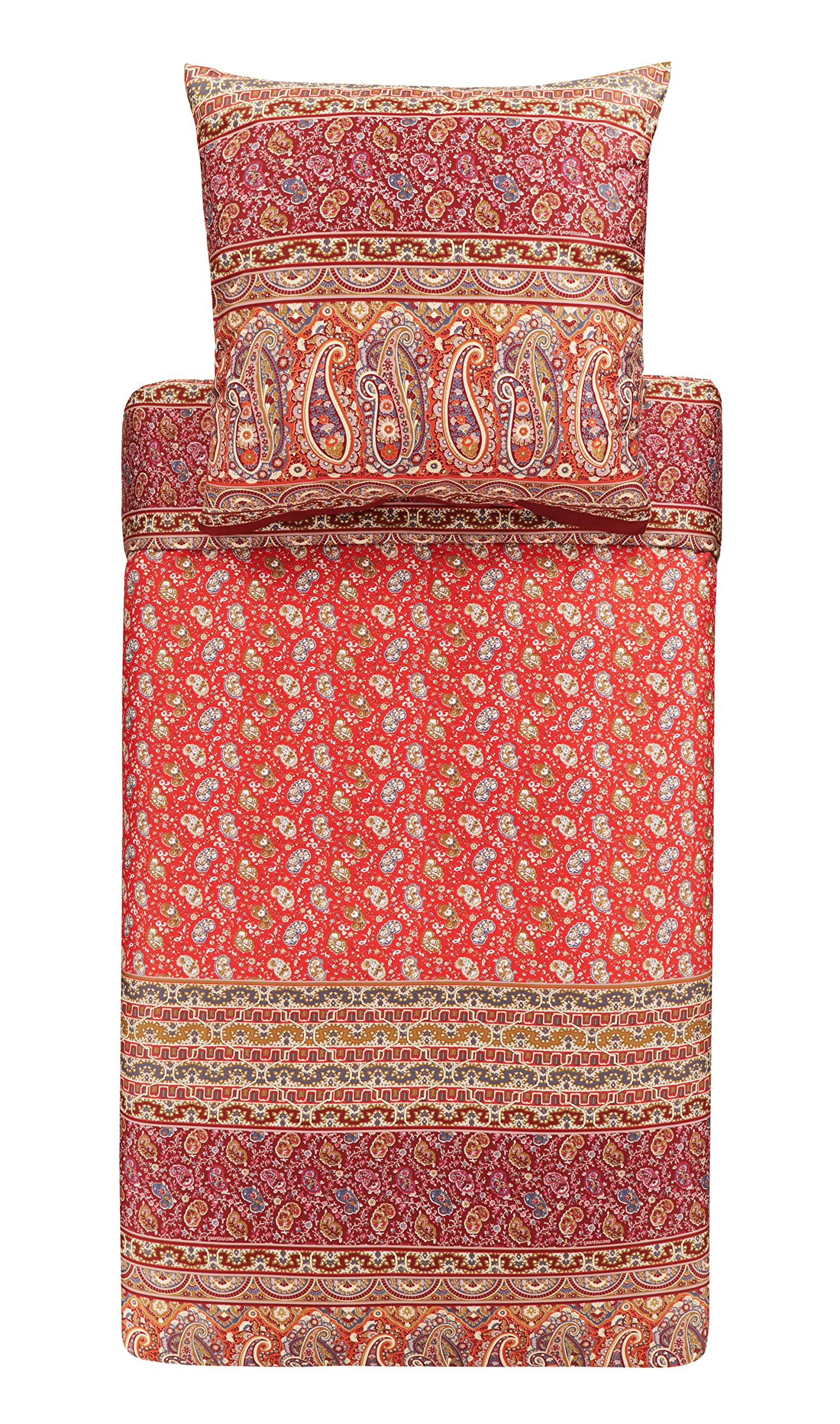 Bassetti Imperia R1 9323469 Bed Linen Set Cotton Mako Satin in Red 2-Piece with Zip Closure 135 x 200 cm / 80 x 80 cm