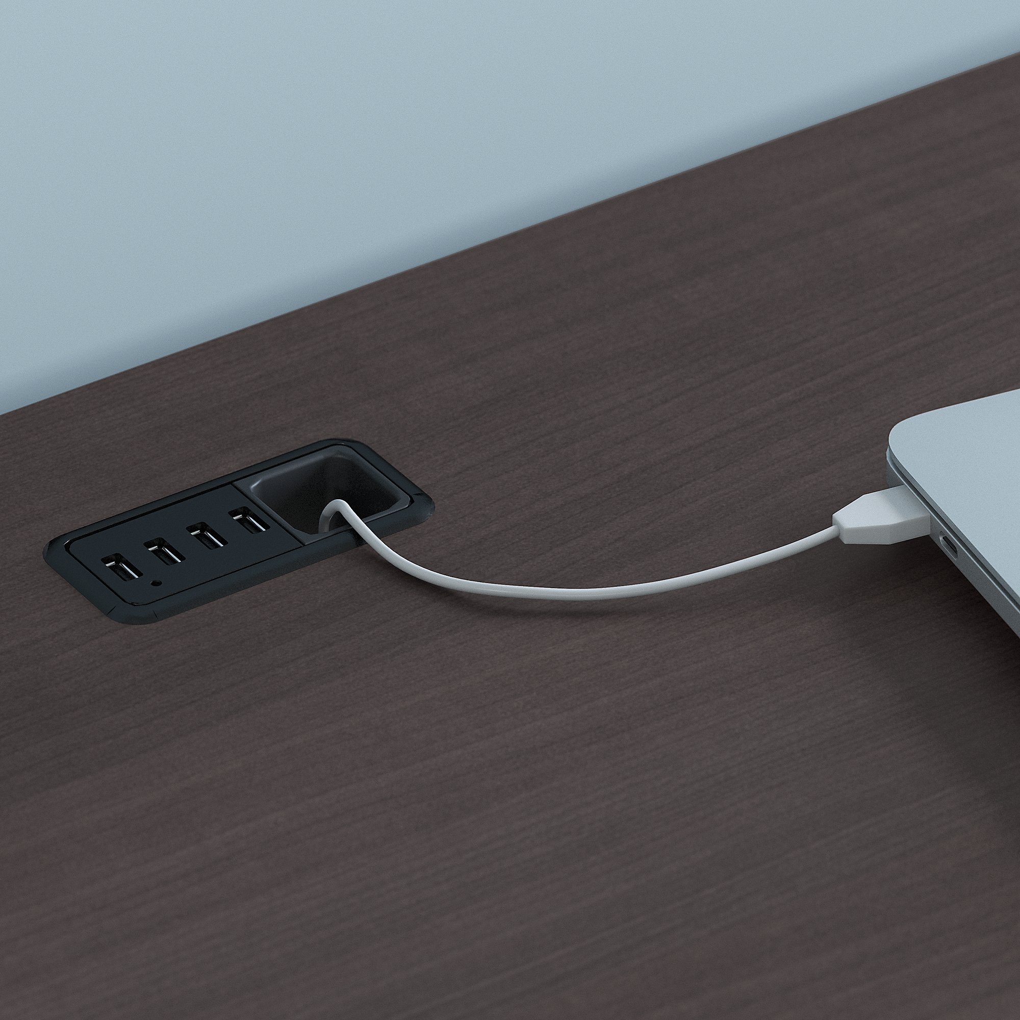 Bush Furniture Cabot L Shaped Desk with Hutch in Heather Gray