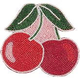 Karma, Cherry Beaded Drink Coasters Set of 4, Summer Round Beaded Coasters for Dinning Table and Coffee Table, Cherry