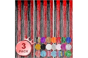 Voircoloria 3 Pack 3.3x8.2 Feet Red and Black Foil Fringe Backdrop Curtains, Tinsel Streamers Birthday Party Decorations, Fringe Backdrop for Graduation, Red Carpet, Halloween Party