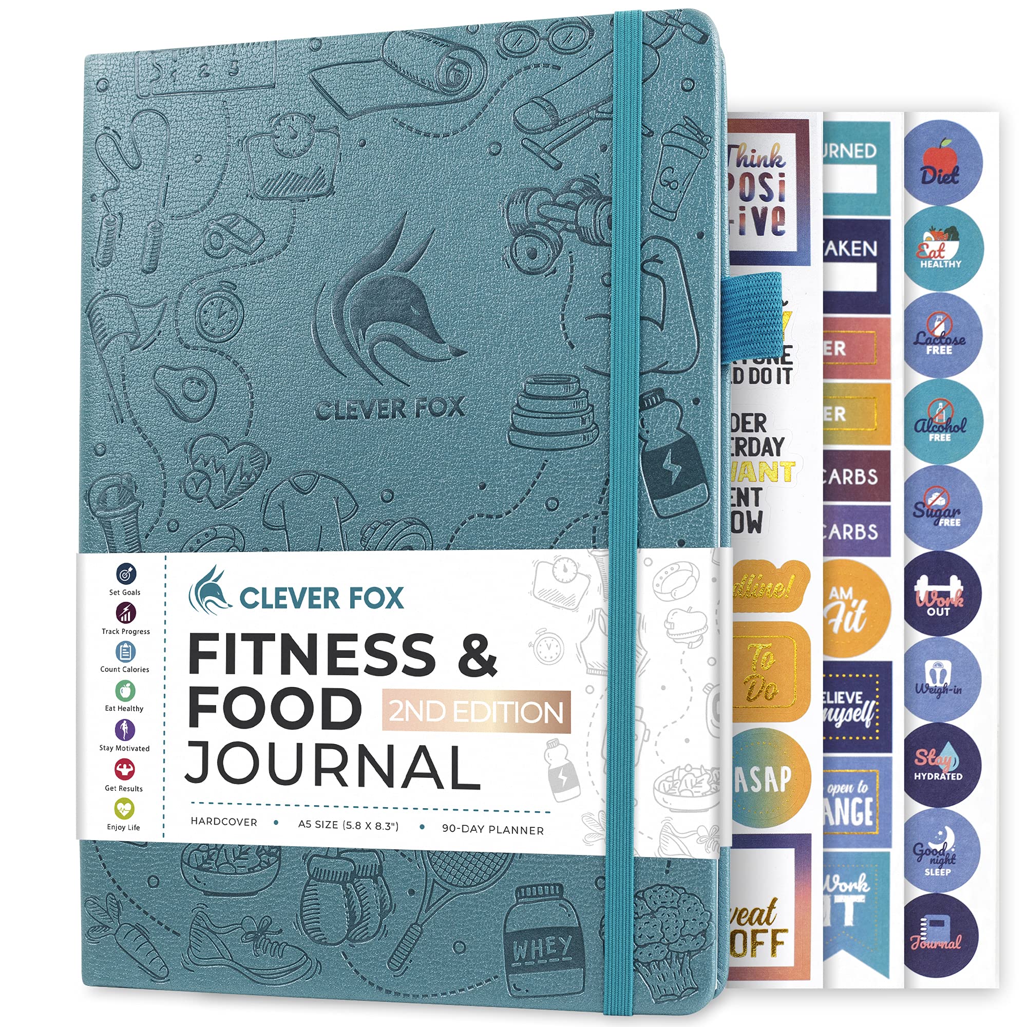 Photo 1 of Clever Fox Fitness & Food Journal – Nutrition & Workout Planner for Women & Men – Diet & Gym Exercise Log Book with Calendars, Diet & Training Trackers - Undated, A5 Size, Hardcover (Aquamarine)