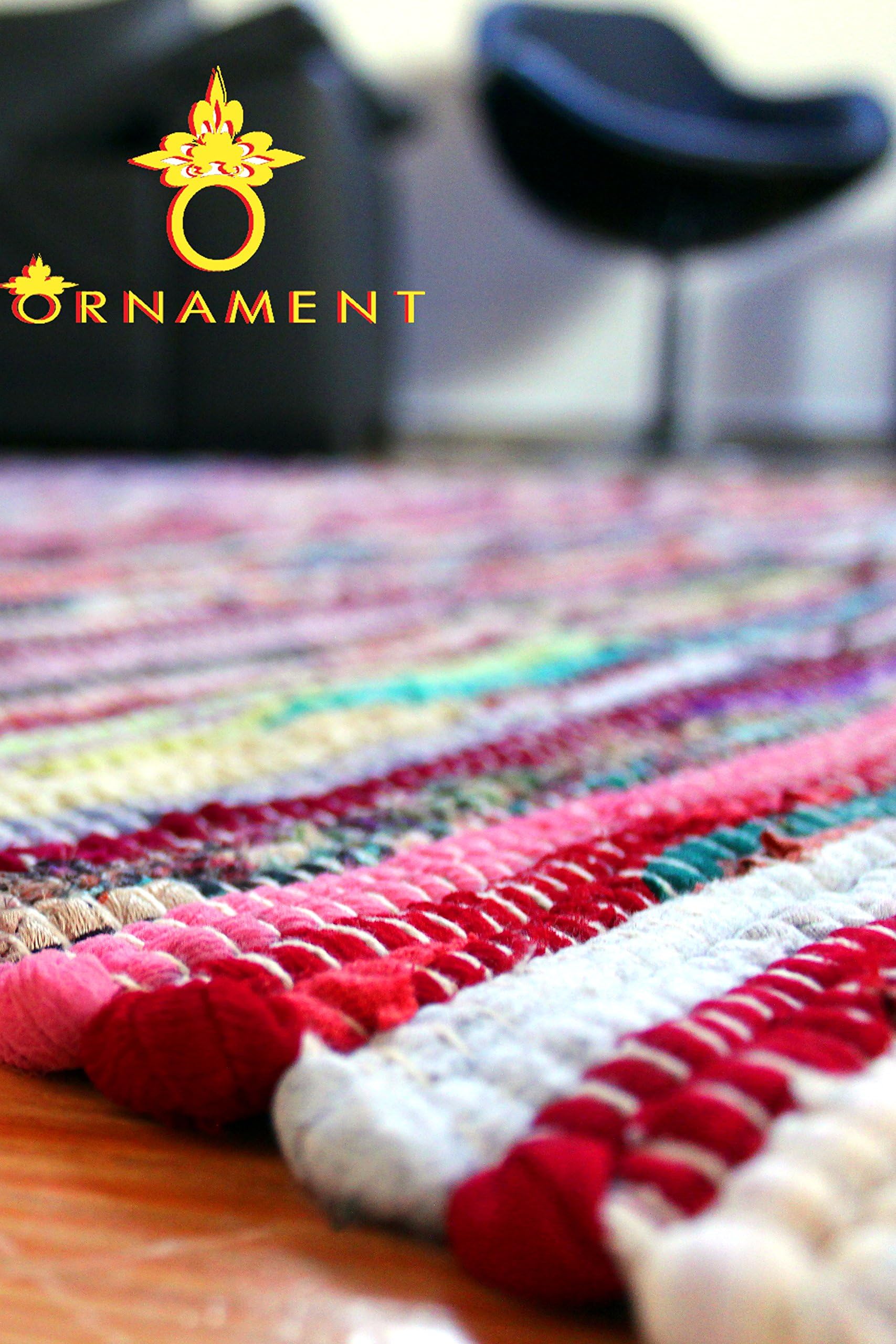 Ornament Quality Alp Bach Hand Woven Rag Rug 160 x 90 cm Kelim Double-Sided 2000 g/m Cotton Rag Rug Runner