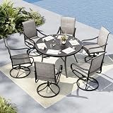 MFSTUDIO Outdoor Dining Set for 6, Round Patio Table and Chairs Set with Umbrella Hole, 7 Piece Outdoor Patio Furniture Set for Deck, Backyard, Poolside & Garden