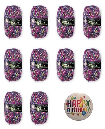 INDIAN SUMMER 82 CLOWN: 10er-Set Wolke Hegenbarth: 10 x 50g, 60% Wolle 40% Polyacryl + je 1 Button HAPPY BIRTHDAY