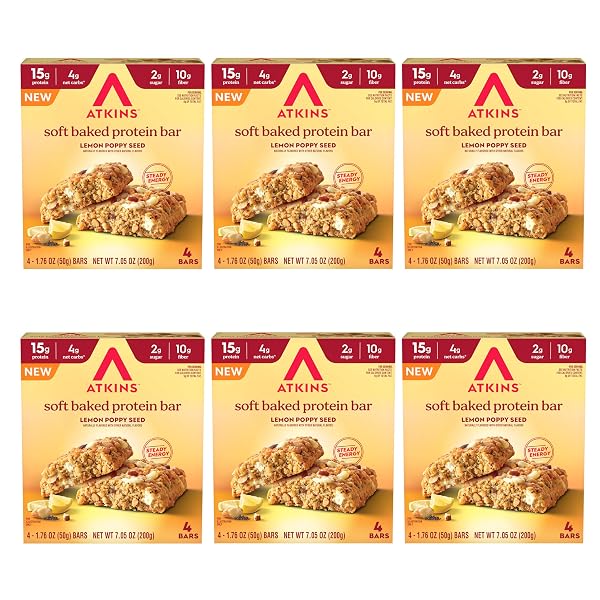 ATKINS SOFT BAKED PROTEIN BARS, LEMON POPPYSEED, 15G...