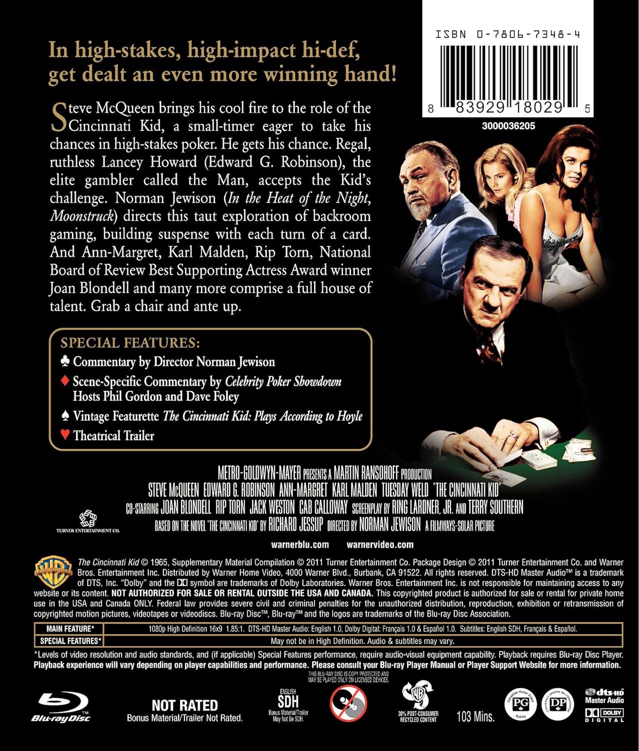 Amazon Com The Cincinnati Kid Blu Ray Steve Mcqueen Edward G Robinson Ann Margret Karl Malden Tuesday Weld Joan Blondell Rip Torn Jack Weston Cab Calloway Jeff Corey Theo Marcuse Milton Seltzer Karl Swenson Emile