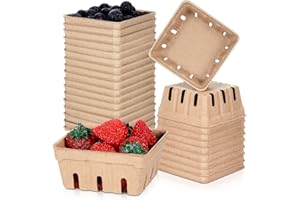 Reallnaive 20 Pack Berry Basket Natural Pulp Fiber, Molded Strawberry Basket Produce Vented Container for Fruit and Vegetable, Farmer Market, Grocery Store, Backyard Party Favors (1/2 Pint)