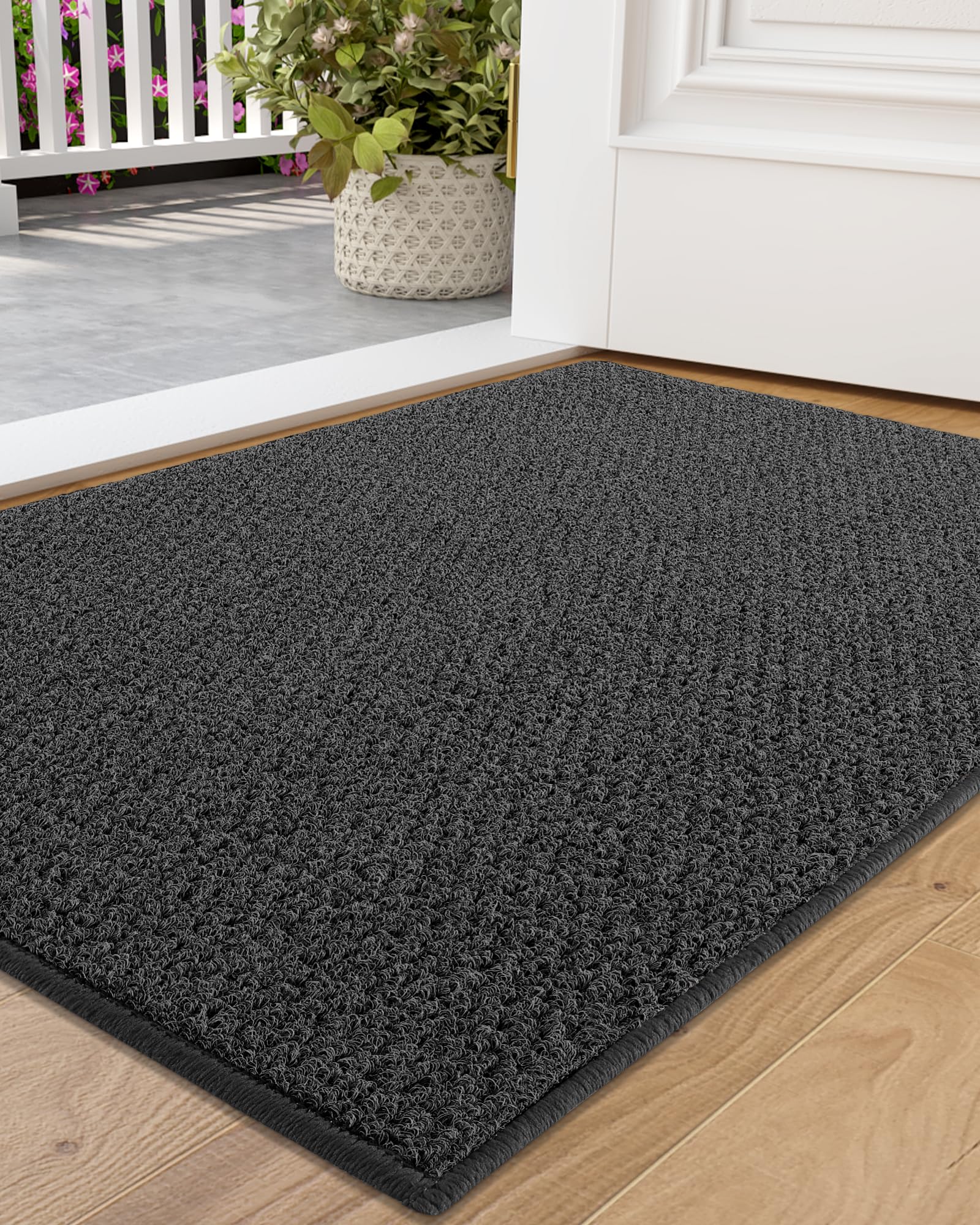 COLOR&GEOMETRY Dirt Trapper Door Mat, Heavy Duty Front Door Mat for Indoor and Outdoor, Non Slip Rubber Backing Door Matts Indoor, Machine Washable Doormat for Muddy Shoes & Paws - Grey, 44x75cm