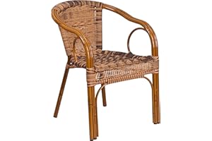 Flash Furniture Cadiz Series Dark Red Bamboo-Aluminum Indoor-Outdoor Restaurant-Patio Chair with Burning Brown Rattan