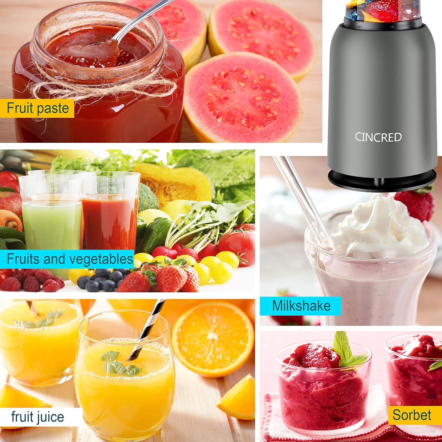 [Updated 2020 Version] Personal Countertop Blender for Milkshake, Fruit Vegetables Drinks, Smoothie, Small Mini Portable Food Blenders Processor Shake Mixer Maker with with 1 * 400ML Travel Cup: Kitchen & Dining
