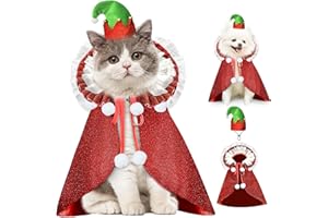 KOUPA Pet Christmas Costume with Hat, Dog Halloween Clothes Cosplay Wizard Cloak for Small Puppy Kitten Animal, Shiny Cat Outfit Suit for Party Holiday, Red