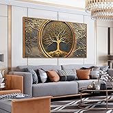 Tree Pictures Wall Art for Living Room - Gold Modern Wall Decor Office - Wooden Framed Wall Art Size 29" x 59"