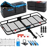 Mockins 500 Lbs. Capacity Trailer Hitch Luggage Rack for SUV Car Truck &amp; RV | 60"x20"x6" Folding Hitch Cargo Carrier with Waterproof Bag 16 Cu Ft &amp; 4 Packing Cubes with Cargo Hitch Carrier Accessories
