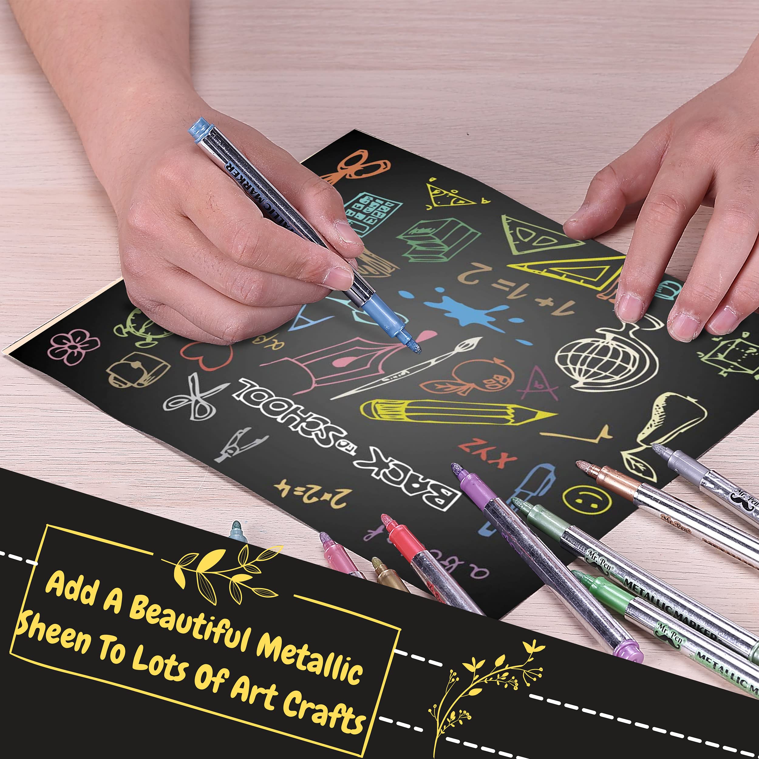 Mr. Pen- Metallic Paint Markers, 10 Colors, Metallic Markers for Black Paper Pens to Write on Black Paper