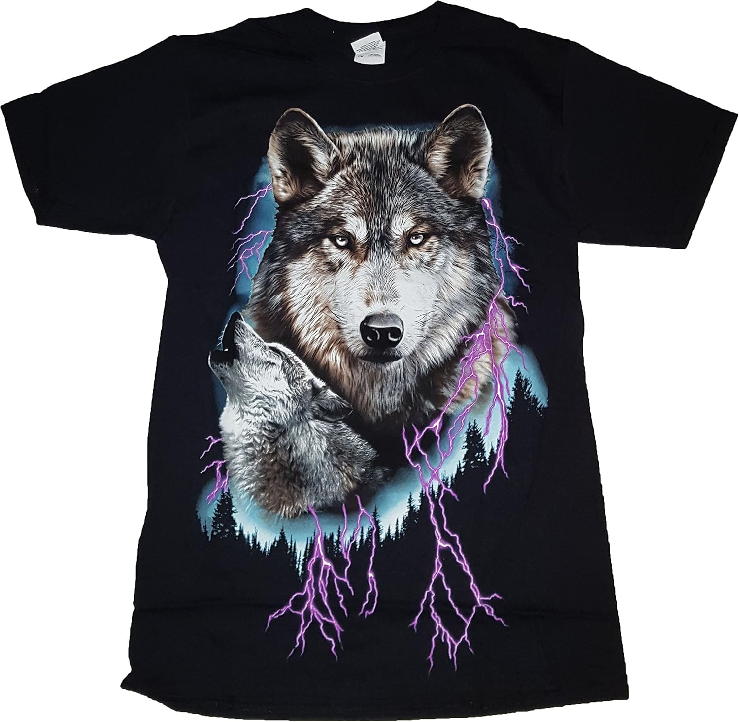 Wolf w/ Purple Lightning Graphic TShirt 3XL Clothing