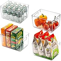 Set Of 4 Clear Pantry Organizer Bins Household Plastic Food Storage Basket with Cutout Handles for Kitchen, Countertops…