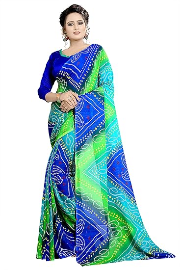 Women's Jamdani Georgette Crepe Blend Saree With Blouse Piece (KSH BANDHANI BLUE_Multicolored)