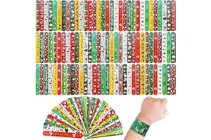 PICOWAY 96 PCS Christmas Party Favors for Kids Bulk，Treats Bags Slap Bracelets Holiday Slap Bracelet Trinkets for kids School Classroom Students ，Goody Goodies Bag Stocking Stuffers Gifts Toys Xmas Gift