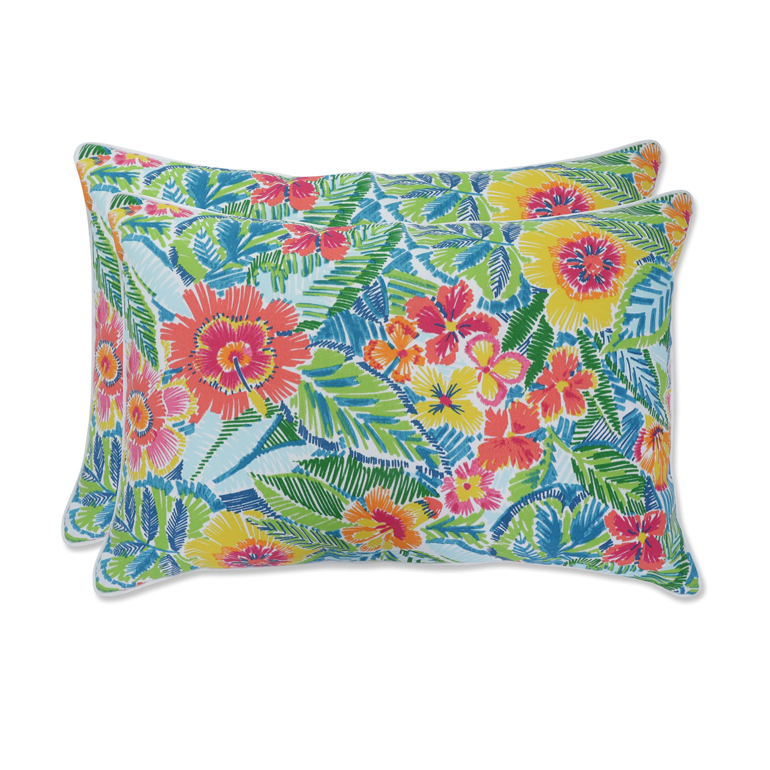 Pillow Perfect Bright Floral Indoor/Outdoor Accent Throw Pillow, Plush Fill, Weather, and Fade Resistant, Large Lumbar - 16.5" x 24.5", Multicolored Pensacola, 2 Count Image