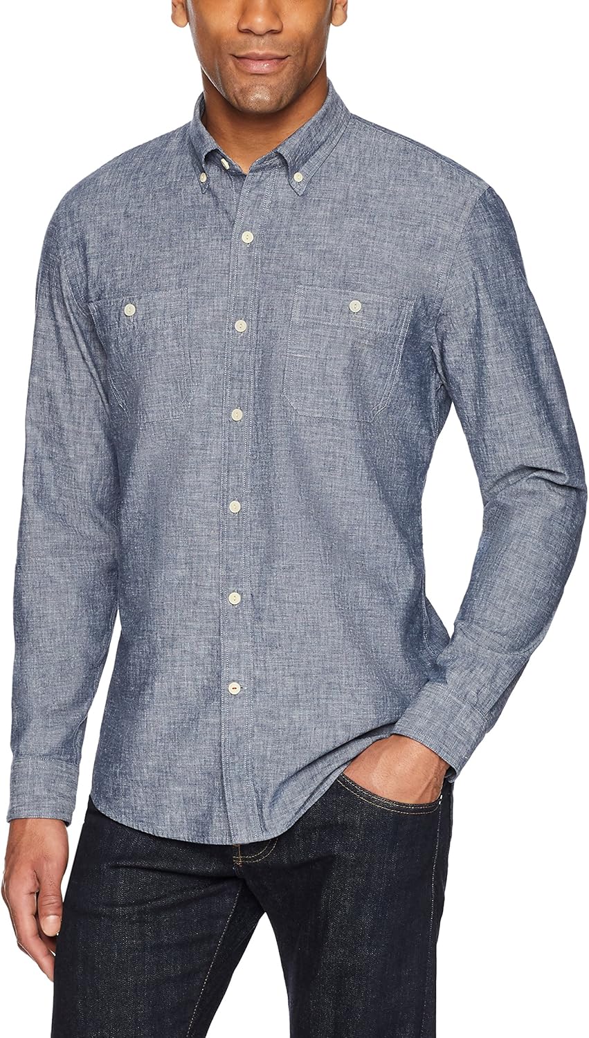  Brand - Goodthreads Men's Standard-Fit Long-Sleeve Chambray Shirt: Clothing