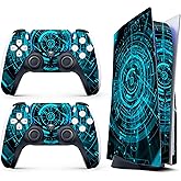 Skin Sticker for Game Console 5 Cover - Cool Cyber, Compatible with Both Disc Edition & Digital Edition (not Slim Ver) - 2 Controller Skins & Console Skin - No Bubble, Full Protection, Removable